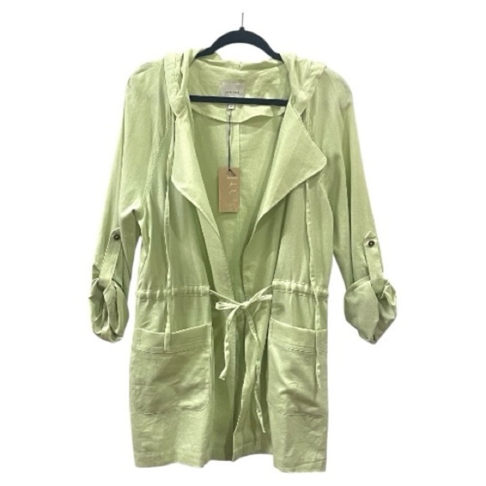 Love Tree Linen Blend Hooded Jacket Mint Green Size Med